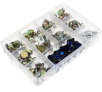 Current limiting elements Potentiometer 45Pcs WH148 Single Potentiometer Kit Box B1K 5K 10K 20K 50K 100K 500K 1M with knobs Single Potentiometer Set Shaft Nuts