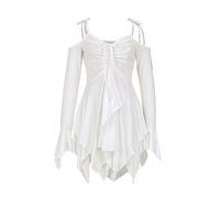 Current Mood Fairies Handkerchief Off-Shoulder Dress - Fairycore Fashion Medieval Solid Patchwork Mesh Y2K Irregular Halter Gothic Long Sleeve Party Costume