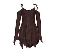 Current Mood Fairies Handkerchief Off-Shoulder Dress for Fairycore Fashion Medieval Solid Patchwork Mesh Y2K Irregular Halter Gothic Long Sleeve Party Costume