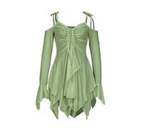 Current Mood Fairies Handkerchief Off-Shoulder Dress for Fairycore Fashion Medieval Solid Patchwork Mesh Y2K Irregular Halter Gothic Clothes Long Sleeve Party Costume Fit Clearance