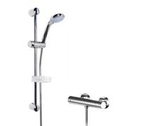 Current Round Thermostatic Bar Valve and Brass Multi Function Handset Slider Rail Kit Shower Bundle - Chrome - Balterley