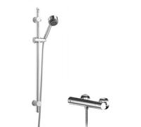 Current Round Thermostatic Bar Valve and Multi Function Handset Slider Rail Kit Shower Bundle - Chrome - Balterley