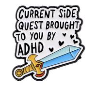 Current Side Quest Brought To You By ADHD Awareness Autism Anxiety Autistic Neurodivergent Neurodiversity Humor Joke Funny Dragon Dungeon Fantasy Dice Game 1.1" Enamel Pin Badge