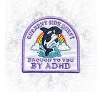 Current Side Quest Brought to You by ADHD Patch 3 Inches Funny Animal Orca Cute Humor Iron On/Sew On Embroidery Fabric Applique Patches for Trucker Hats Clothes Backpack DIY Accessories Friends Gifts