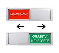 Currently in the Office Out of Office Sign for Door, Privacy Signs for Home or Medical,Easy To Read Non-Scratch Magnetic Slider Door Indicator (7'' x 2'' - Silver)