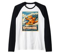 Currently Offshore Funny Surfing Cat Retro Beach Wave Gift. Raglan Baseball Tee