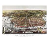 Currier Ives Brooklyn Bird's Eye View 1879 Map Large Wall Art Poster Print Thick Paper 18X24 Inch