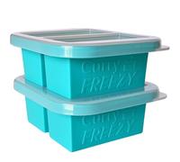 CURRY FREEZY 1Cup Silicone Freezer Tray With Stackable Lid (2-Pack)- Compact 2 cavity Soup Cube Freezing Molds, Food Container to Freeze, Store Soup, Sauce, Broth, Leftovers & Meal Prep 2Blue