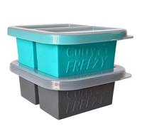 CURRY FREEZY 1Cup Silicone Freezer Tray With Stackable Lid (2-Pack)- Compact 2 cavity Soup Cube Freezing Molds, Food Container to Freeze, Store Soup, Sauce, Broth, Leftovers & Meal Prep Bl+Gr