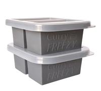 CURRY FREEZY 1Cup Silicone Freezer Tray With Stackable Lid (2-Pack)- Compact 2 cavity Soup Cube Freezing Molds, Food Container to Freeze, Store Soup, Sauce, Broth, Leftovers & Meal Prep 2Gray