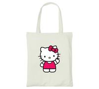 CurryFerry Cute Cartoon Cat Tote Bag - Pink and White Kawaii Style Reusable Shoulder Bag - Adorable Lightweight Canvas Tote for Women (Hello Catty)