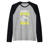 Curse I Fish Catch Relax Repeat Funny Bass Fishing Raglan Baseball Tee