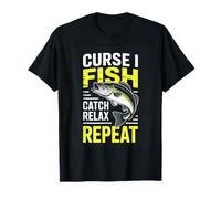 Curse I Fish Catch Relax Repeat Funny Bass Fishing T-Shirt