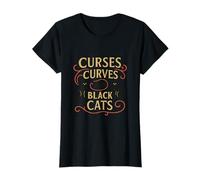 Curses Curves and Black Cats Halloween Magic Design T-Shirt