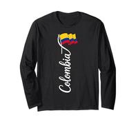 Cursive Colombia Calligraphy with Waving Flag Long Sleeve T-Shirt