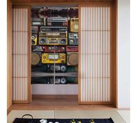 Curtain 2 Pieces Spliced 34x56in HYTTER Vintage Wall of Radio Boombox Printed for Most Doors, Perfect for Hanging Between Rooms, on Walls