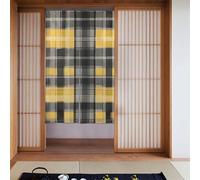 Curtain 2 Pieces Spliced 34x56in HYTTER Yellow Gray Black Plaid Printed for Most Doors, Perfect for Hanging Between Rooms, on Walls