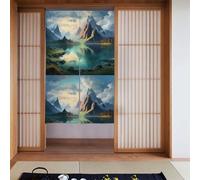 Curtain 2 Pieces Spliced 34x56in YYHHAOFA Beautiful Mountains and Rivers Picture for Most Doors, Perfect for Hanging Between Rooms, on Walls