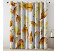 Curtain Autumn Leaves Golden Simple Printed Blackout Curtains for Living Room Eyelet Thermal Yellow Brown Noise Reduction Soundsproof Window Drapes for Kids W 52" x L 84" (2 Panels)