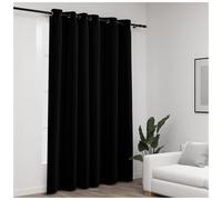 Curtain Black 290x245cm 100% Polyester Linen-Look Blackout with 12 Grommets Set