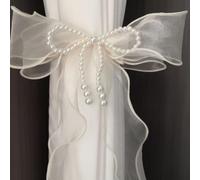 Curtain Bow Tiebacks, Pearl Bow Design French Style Window Binding Rope Straps(Yellow)