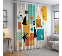 Curtain Cat Pattern Pop Geometry Printed Blackout Curtains for Living Room Eyelet Thermal Black Color Noise Reduction Soundsproof Window Drapes for Kids W 90" x L 90" (2 Panels)