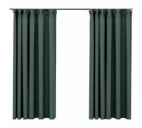 vidaXL 2x Linen-Look Blackout Curtains with Hooks Green 140x175cm Drape Blind