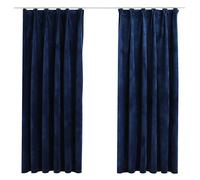 vidaXL 2x Blackout Curtains with Hooks Velvet Dark Blue 140x175cm Drapery