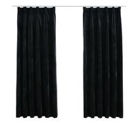 vidaXL 2x Blackout Curtains with Hooks Velvet Black 140x175cm Drapery Blinds