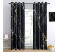 Curtain Decorative elements gold marble prints W 29.5" x L 65" (2 Panels) Door Curtains Thermal Black Printed Window Treatment Curtains for Living Room, Eyelet Curtain Bedroom
