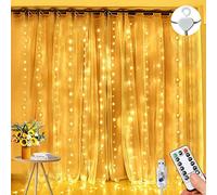 Curtain Fairy Lights, 3m×3m 300LED Fairy Lights for Bedroom with 8 Modes Remote Control Timer Adjustable Brightness, String Lights for Bedroom, Garden, Party, Wedding Decorations (Warm White)