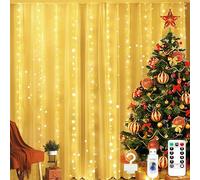 Curtain Fairy Lights Warm White, 300 LED 3m x 3m USB Window Curtain Lights Indoor with 8 Modes Remote Control, Hanging Wall String Lights Christmas Decorations for Bedroom Wedding Party Garden