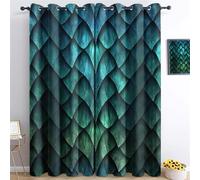Curtain Fantasy Art Style Dragon Scales New Year Eyelet 80% Blackout Room Darkening Curtains Blue Print Pattern Light Blocking Window W 46" x L 72" (2 Panels)
