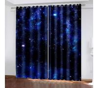 Curtain for Windows Blackout, 54In Blackout Curtains Galaxy Polyester Black Blue Drapes for Living Room 2 Panels 38W x 54L Inch