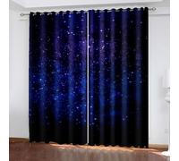 Curtain for Windows Blackout, 54In Blackout Curtains Starry Sky Polyester Dark Blue Drapes for Kitchen Bedroom 2 Panels 38W x 54L Inch