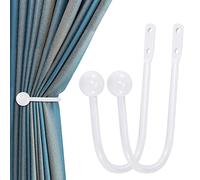 Curtain Holdback, 2 Pcs Wall Mounted Drapery Tiebacks with Screws, Heavy Duty Metal Decorative Window Drapery Holder Curtain Hook, White