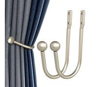 Curtain Holdback, 2 Pcs Wall Mounted Drapery Tiebacks with Screws, Heavy Duty Metal Decorative Window Drapery Holder Curtain Hook, Silver