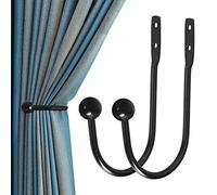 Curtain Holdback, 2 Pcs Wall Mounted Drapery Tiebacks with Screws, Heavy Duty Metal Decorative Window Drapery Holder Curtain Hook, Black