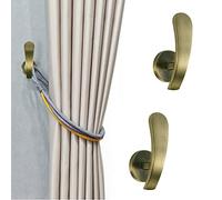 Curtain Holdback, 2pcs Wall Mounted Drapery Tiebacks with Screws, Decorative Drapery Metal Hook Wall Hanger, Brass