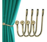 Curtain Holdback, 4 Pcs Wall Mounted Drapery Tiebacks with Screws, Heavy Duty Metal Decorative Window Drapery Holder Curtain Hook, Brass