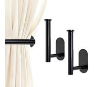 Curtain Holdbacks 2 Pack Adhesive No-Drill Hooks Damage-Free Wall-Mounted with Strong Reusable Glue for Drapes (black)