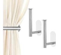 Curtain Holdbacks 2 Pack Adhesive No-Drill Hooks Damage-Free Wall-Mounted with Strong Reusable Glue for Drapes (silvery)