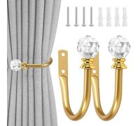 Curtain Holdbacks 2 Pcs Curtain Tie Backs Acrylic Crystal Ball Hooks Window Drapery Holdback Holders Crystal Decorative Clips No Drilling Blind Accessories For Home Hotel Office (Gold)