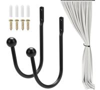 Curtain Holdbacks, 2 Pcs Metal Drapery Curtain Holdbacks Retro U-Shaped Wall Mounted Curtain Tieback Decorative Drapery Holder with Screws for Bedroom Fixed Curtain or Hanging Items (Black)