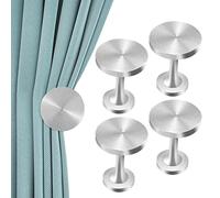 Curtain Holdbacks, 4 PCS Curtain Tie Back Hooks, Metal Wall Mounted Modern Decorative Tiebacks Hanger Round Medallion Drapery Small Curtain Hold Backs Pair, Silver
