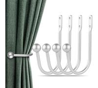 Curtain Holdbacks, 4 pcs Curtains Holder Wall Mounted Drapery Tiebacks Retro Window Hook for Home Decor, Silver