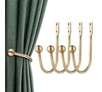 Curtain Holdbacks, 4 pcs Curtains Holder Wall Mounted Drapery Tiebacks Retro Window Hook for Home Decor, Antique Brass