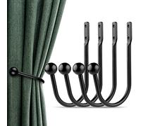 Curtain Holdbacks, 4 pcs Curtains Holder Wall Mounted Drapery Tiebacks Retro Window Hook for Home Decor, Black