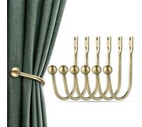 Curtain Holdbacks, 6 pcs Curtains Holder Wall Mounted Drapery Tiebacks Retro Window Hook for Home Decor, Antique Brass