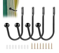 Curtain Holdbacks,Arms Wall Mounted Curtains Tie Backs,Decorative Drapery Hooks,Curtains Tie Backs Side Hooks,Vintage Metal Window Hook,Decorative Curtain Holders for Wall 4 Pcs Black Oyiclyea
